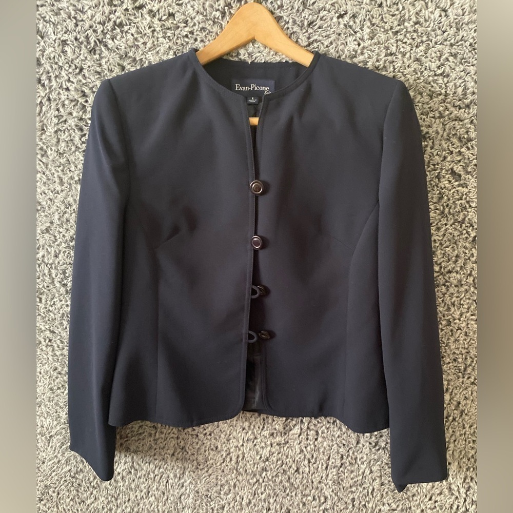 Evan Picone Blazer Women 4 Navy Blue Wool Fitted Jacket Saks Fifth Ave Vintage